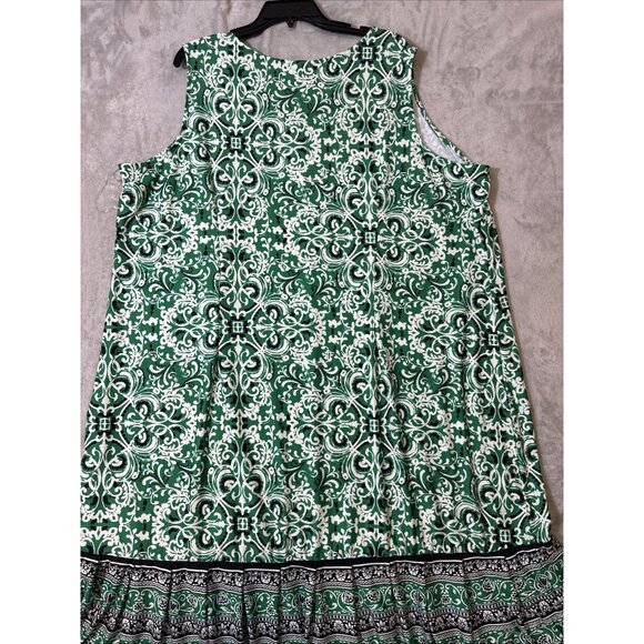 Catherines 3X Green White Sleeveless Dress Plus Size Boho Print Border Hem - Picture 10 of 10